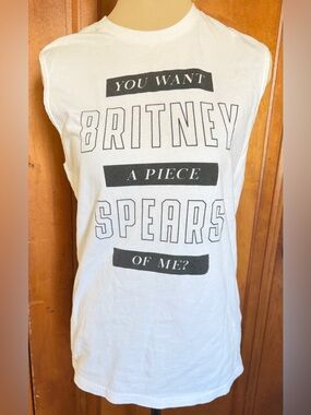 Britney Spears Graphic Tank Top Small White Sleeveless “Piece Of Me” Tee